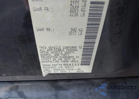 2015 Nissan Altima 2.5 S from USA, damaged, VIN 1N4AL3AP7FN904535